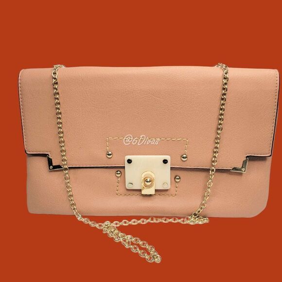 PEACH Colored Satchel Crossbody Handbag with Gold tone Chain Strap- NEW! - Picture 1 of 7